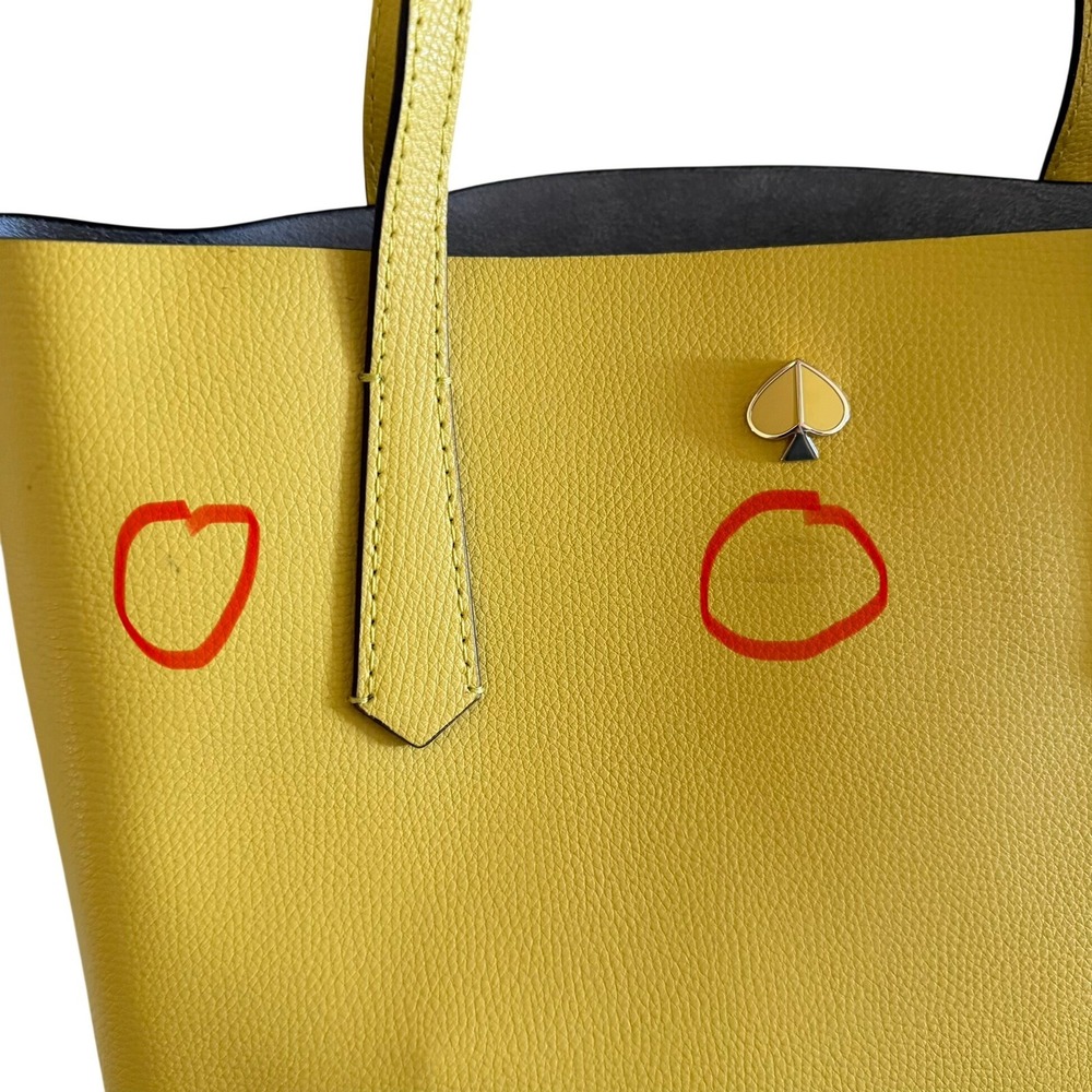Kate Spade Molly Small Tote Lemon Yellow Grained Leather Shoulder Bag with Pouch - Picture 5 of 15